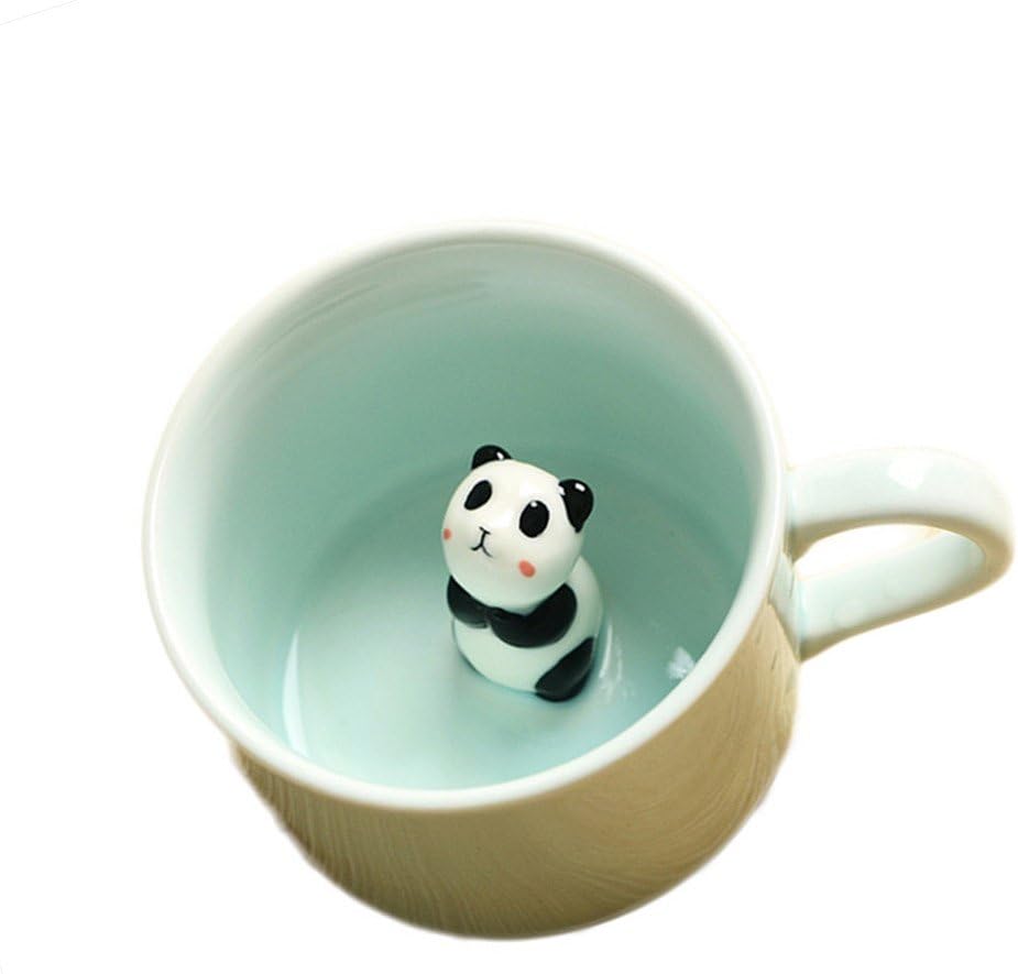 3D Mug Animal Inside Cup Cartoon Ceramics Figurine Teacup for Boys Girls Kids Women Men Coffee Mug (8 oz Panda)
