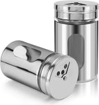 2pcs Salt and Pepper Shakers,Stainless Steel Shaker for Salt Powder Sugar Cinnamon Pepper, Spice Dispenser with Adjustable Pour Holes,Silver