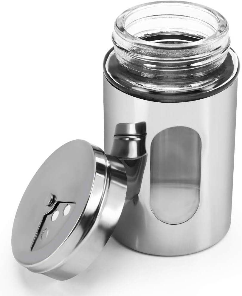 2pcs Salt and Pepper Shakers,Stainless Steel Shaker for Salt Powder Sugar Cinnamon Pepper, Spice Dispenser with Adjustable Pour Holes,Silver