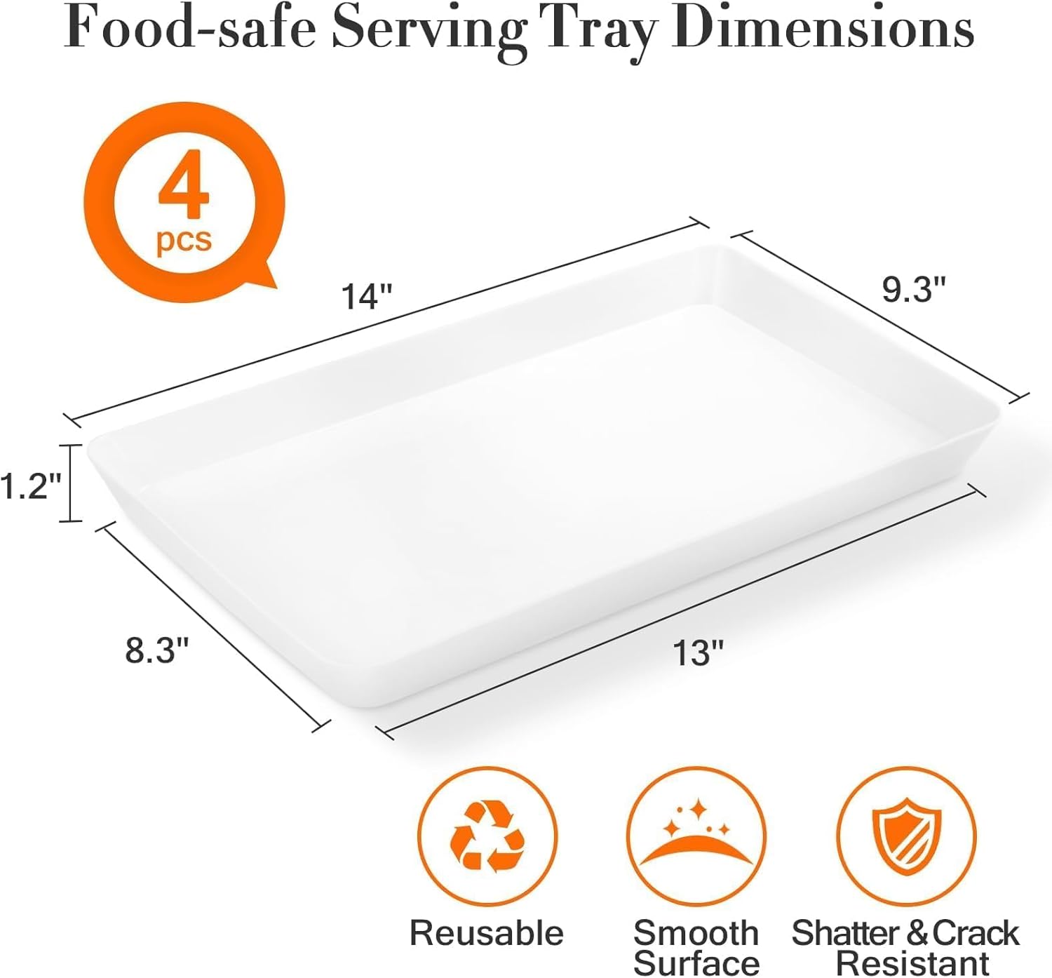 4 pcs Serving Tray for Entertaining, Grilling BBQ Accessories, Serving Platters for Snacks, Fruit, Reusable Plastic Trays for Serving Food and Pantry Organization in Kitchen & for Parties