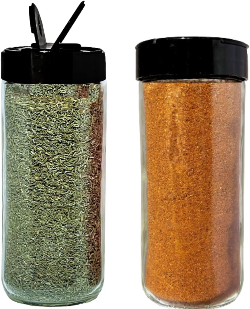 16oz Glass Spice Shakers with Lids – Set of 2 Large Seasoning Containers with Shaker Tops for Kitchen, Pantry & Herb Storage
