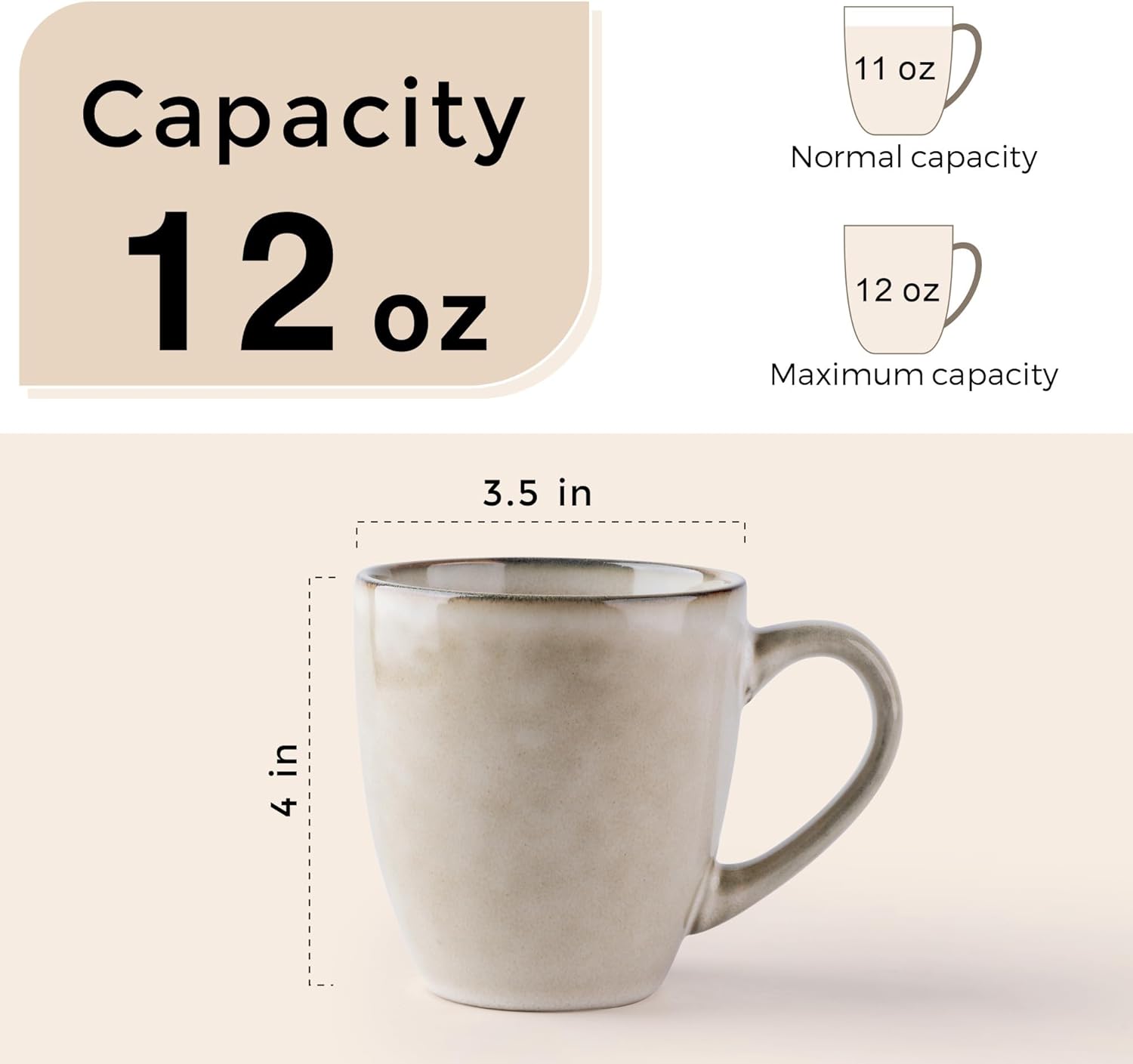 Ceramic Coffee Mugs Set of 4, 12oz Stoneware Coffee Mugs Set For Dad Mom Women MEN, Light Weight Ceramic Coffee Cups for Latte/Tea/Beer/Hot Cocoa, Dishwasher & Microwave Safe,Cappuccino