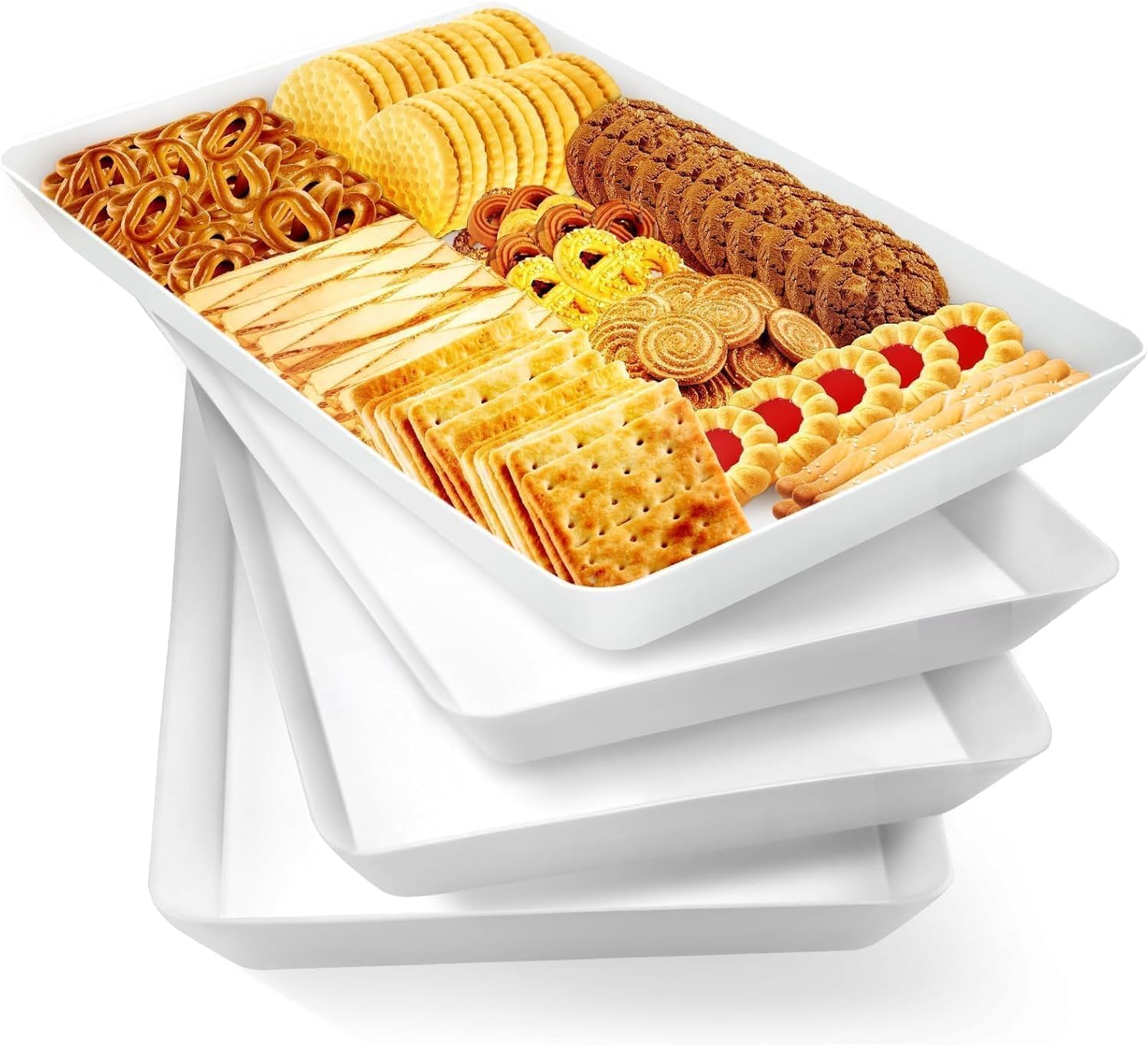 4 pcs Serving Tray for Entertaining, Grilling BBQ Accessories, Serving Platters for Snacks, Fruit, Reusable Plastic Trays for Serving Food and Pantry Organization in Kitchen & for Parties