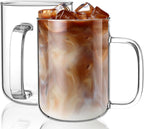 Glass Coffee Mugs, 20 oz Ice coffee cups, Large Clear Tea Cups Set of 2, Glass Mugs with Handles, Glass Cups for Latte, Cappuccino, and Tea