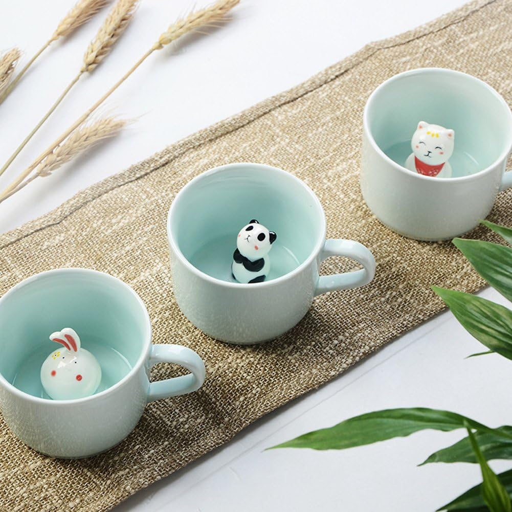 3D Mug Animal Inside Cup Cartoon Ceramics Figurine Teacup for Boys Girls Kids Women Men Coffee Mug (8 oz Panda)