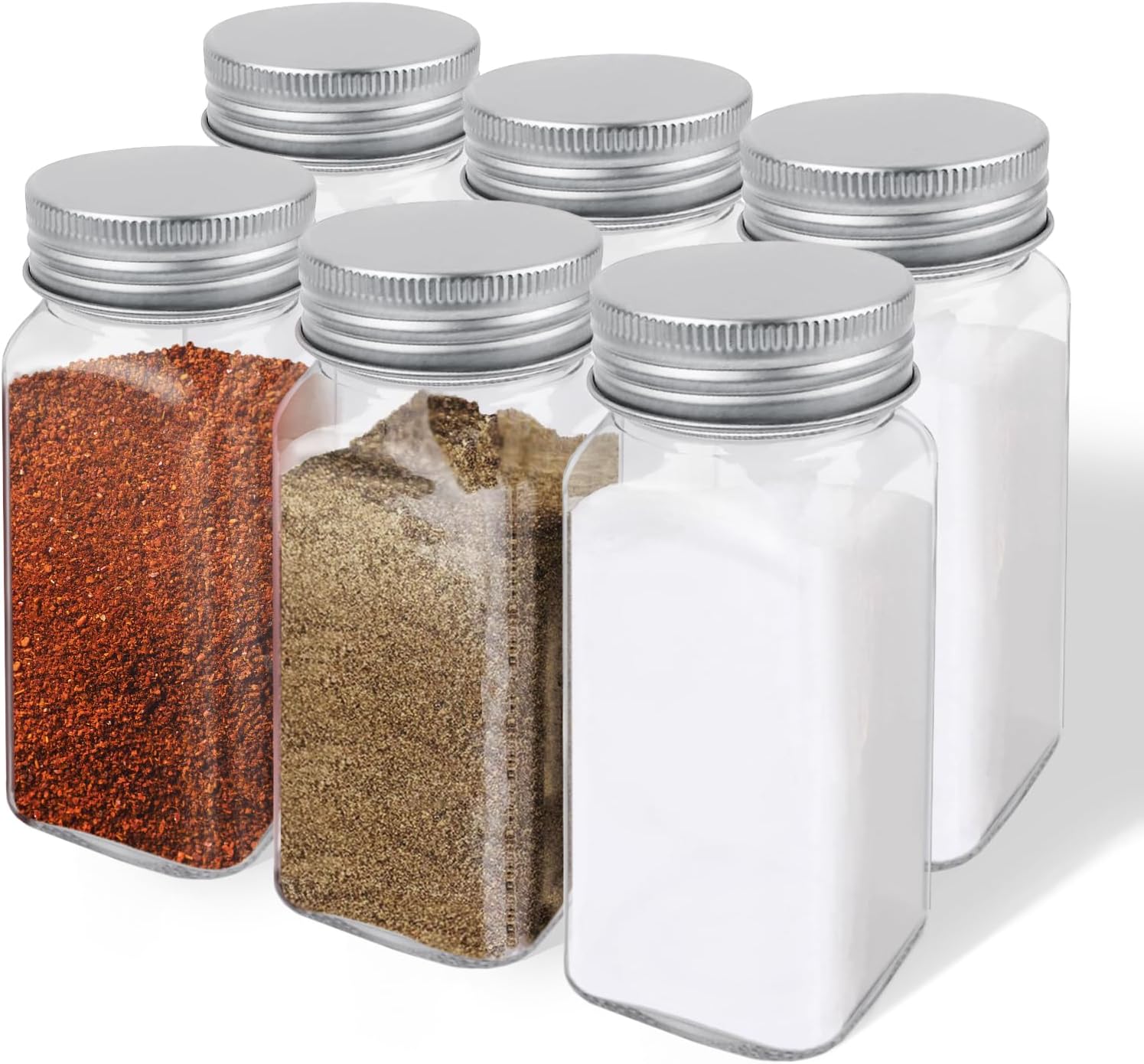 4oz Glass Spice Bottles with Shaker Lids, Restaurant & Home Kitchen Storage | Square Air-Tight Containers for Spices, Salt, Pepper (Set of 6, 120ml)