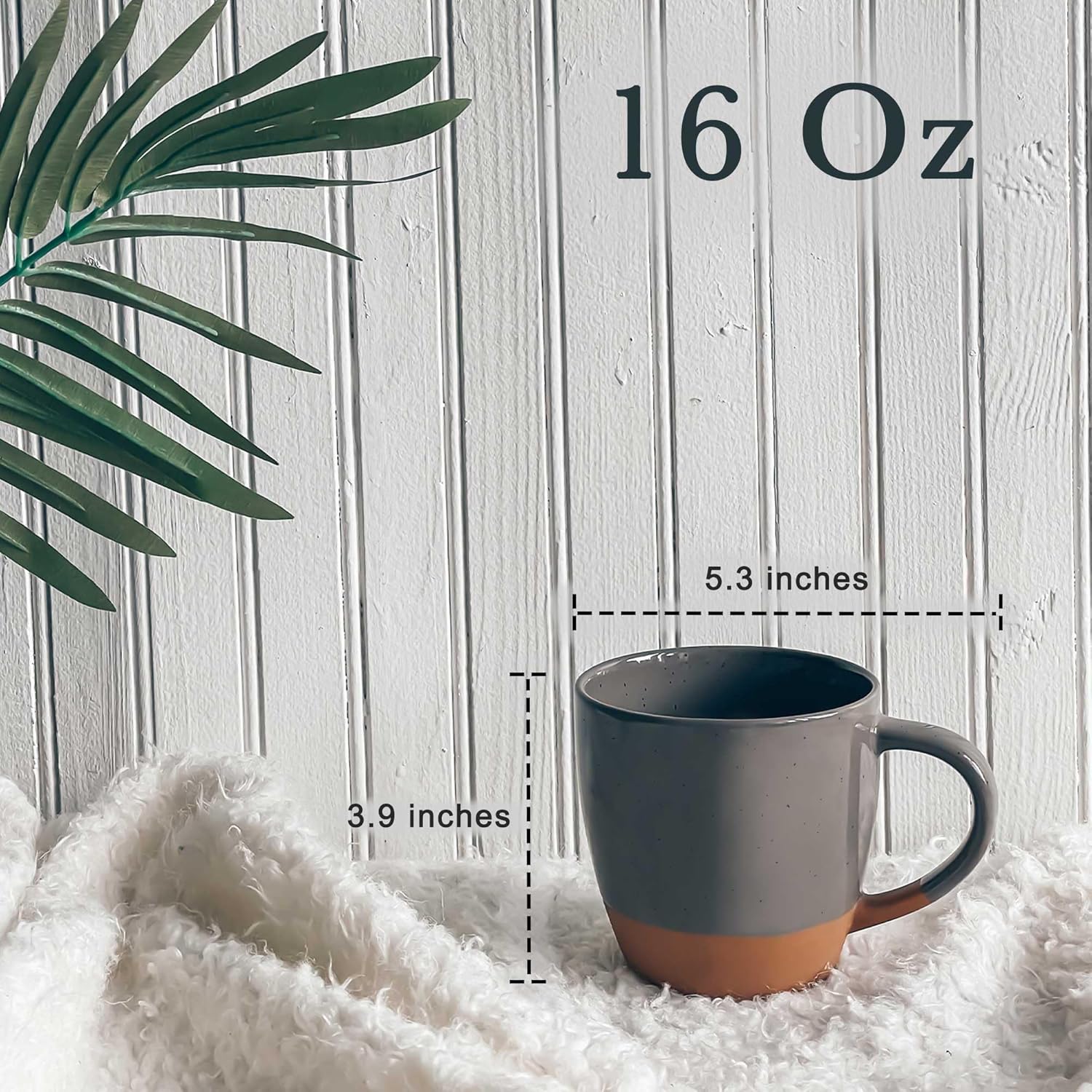 Ceramic Large Latte Mug Set of 4, 16oz - Microwavable, Porcelain Coffee Cups With Big Handle - Modern, Boho, Unique Style For Any Kitchen. Microwave Safe Stoneware - Assorted Neutrals