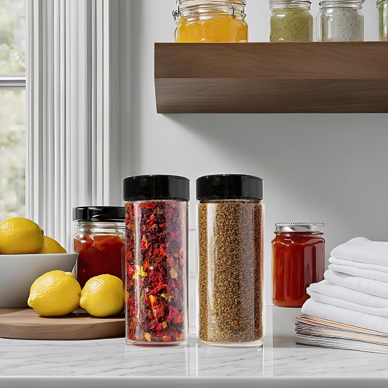16oz Glass Spice Shakers with Lids – Set of 2 Large Seasoning Containers with Shaker Tops for Kitchen, Pantry & Herb Storage