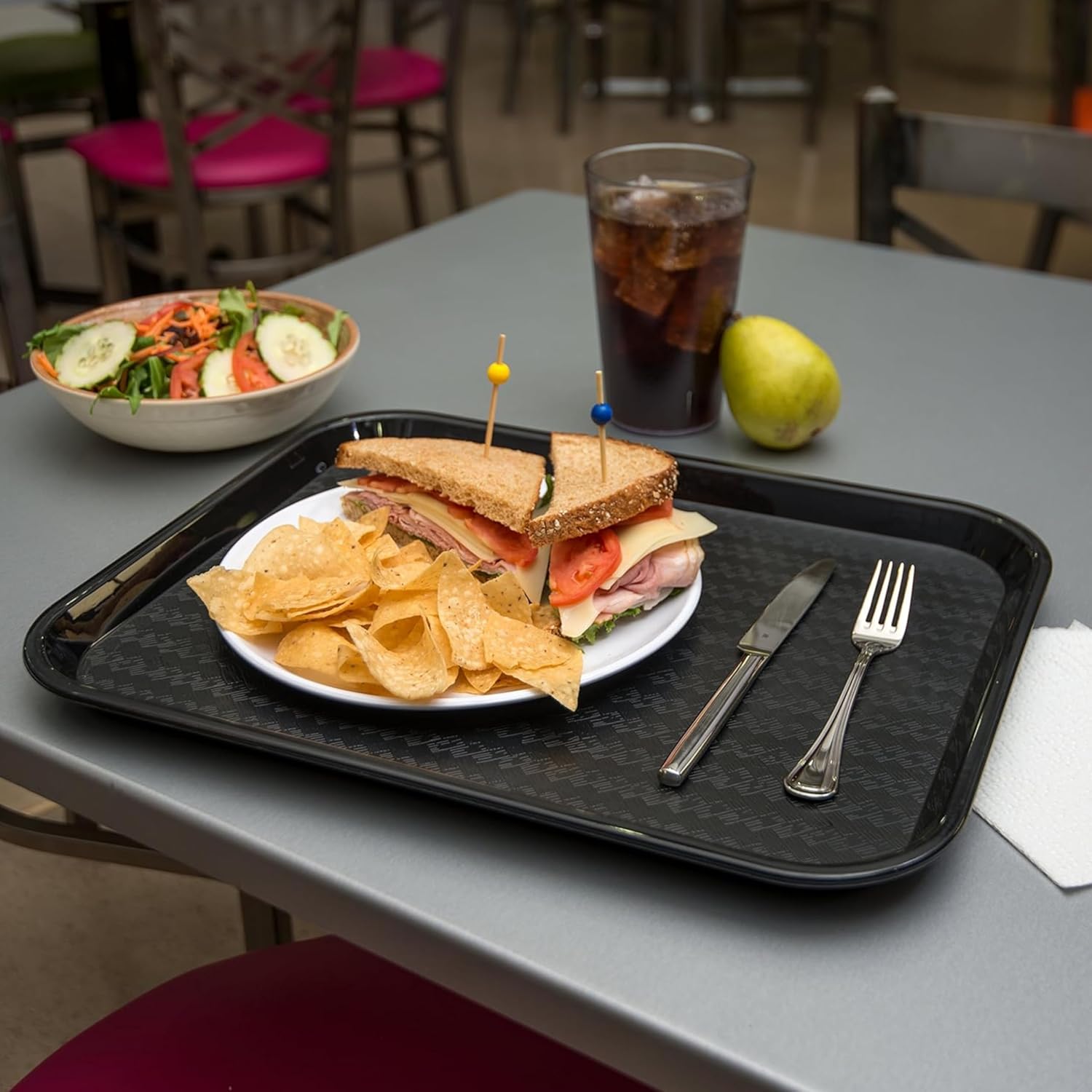 Fast Food Cafeteria Tray 14" x 18", Durable Polypropylene with Slip-Resistant Surface, Stackable for Cafes and Schools, BPA-Free, Black